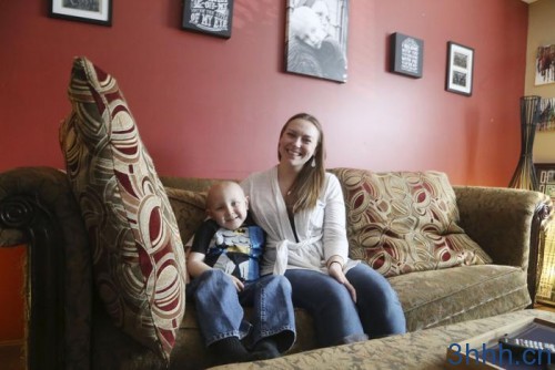 Dorian Murray and his mom Melissa at their home in Rhode Island in January